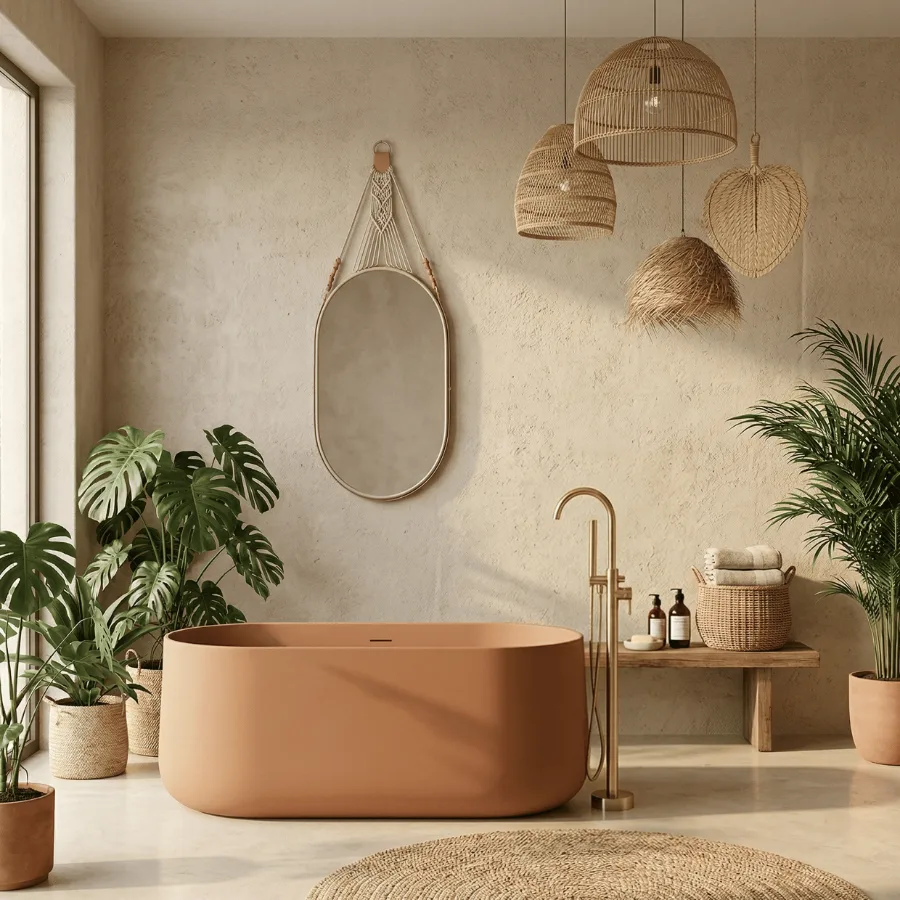 Banheira Immersi Camburi Soft Terracota Fosca Colorida vista 3/4 frontal com acabamento detalhado