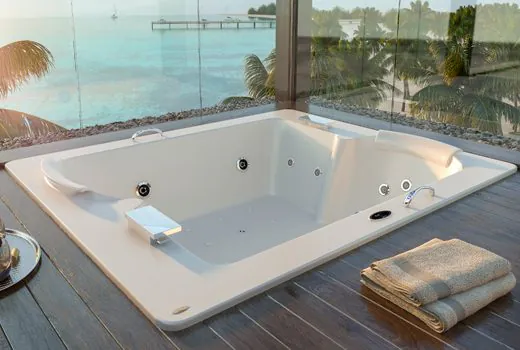 Banheira Adriática Jacuzzi para 2 pessoas com 16 jatos e cromoterapia vista frontal