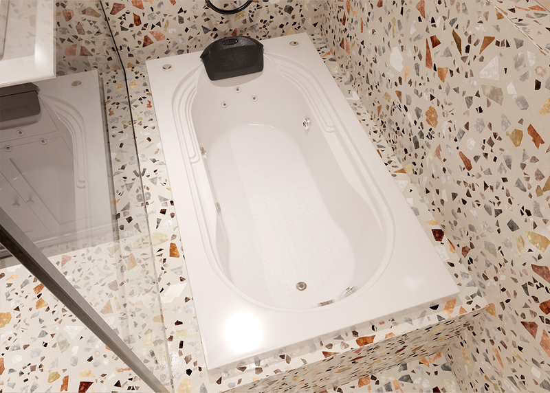 Banheira Ascoli individual em ambiente de banheiro compacto com foco em relaxamento e bem-estar